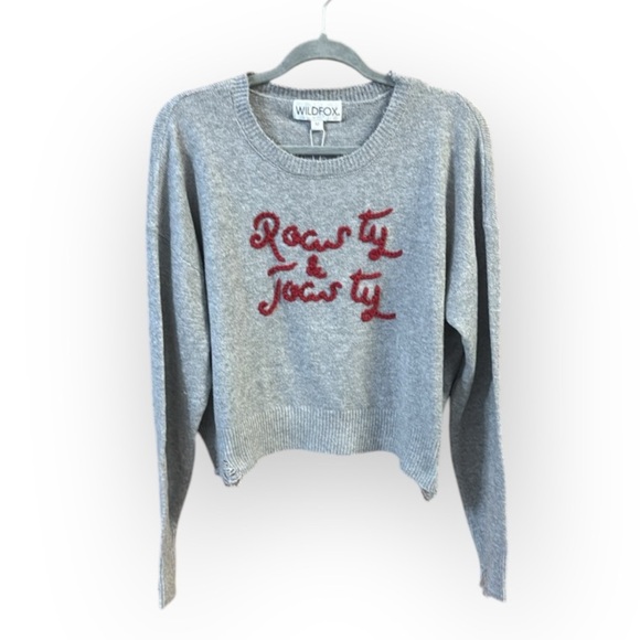 Wildfox Gray Sweater NWT embroider Roasty & Toasty light intentional distress M - Picture 1 of 15